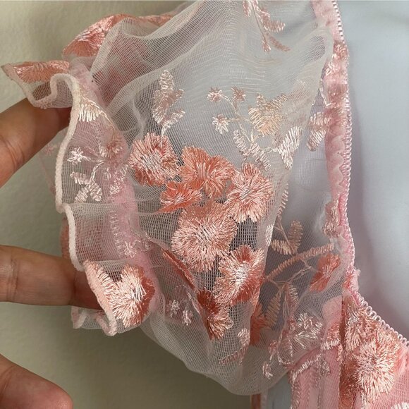 Romwe Womens Coquette Babydoll Corset Top NWOT Small Pink Sheer Going Out Floral - Picture 4 of 9